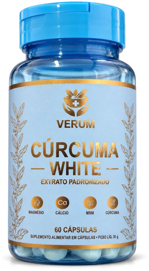 Frasco de Cúrcuma White Verum Vita, frente do rótulo