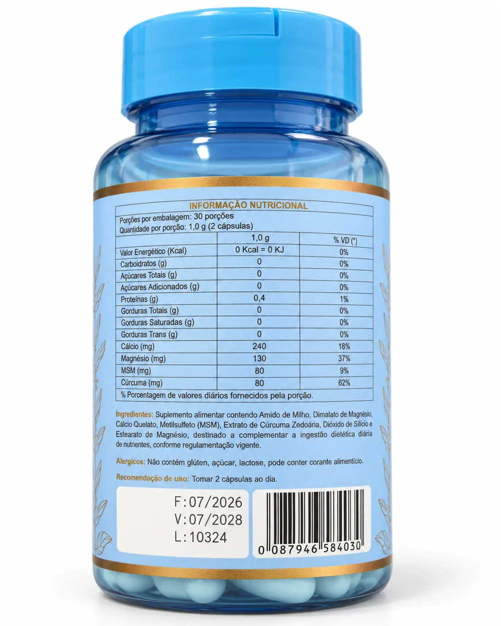 Tabela nutricional impressa no rótulo de Cúrcuma White