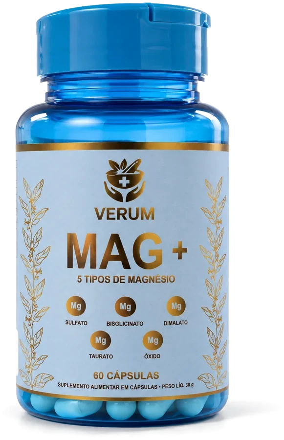 Frasco de MAG+ Magnésio Verum Vita, frente do rótulo
