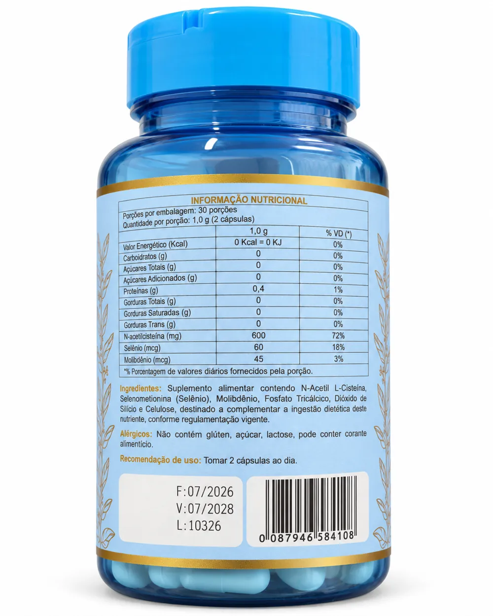 Tabela nutricional impressa no rótulo de NAC