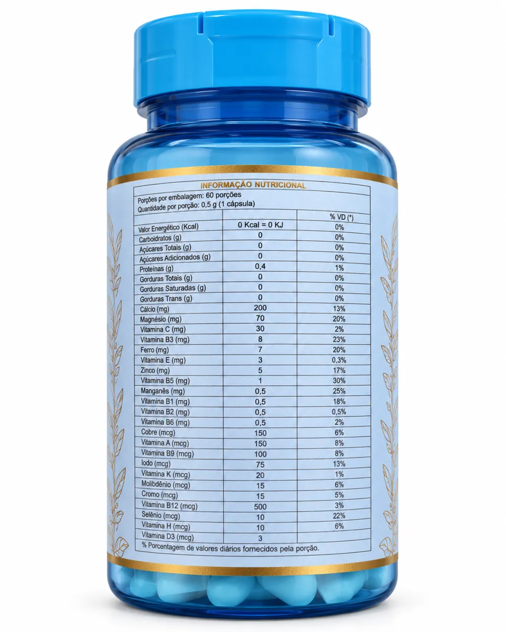 Tabela nutricional impressa no rótulo de Polly Vitamínico